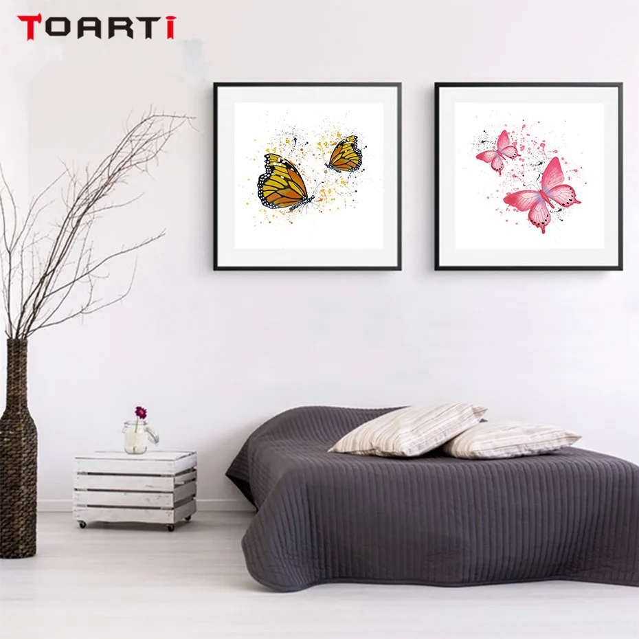 Акварельная картина с двумя летящими бабочками холст настенные художественные