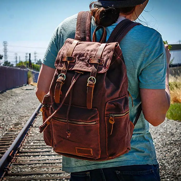 Унисекс Холщовый Рюкзак mochila, винтажный рюкзак с кожаной отделкой, повседневный рюкзак для мужчин и женщин, рюкзак для путешествий для ноутбука, мужской женский рюкзак