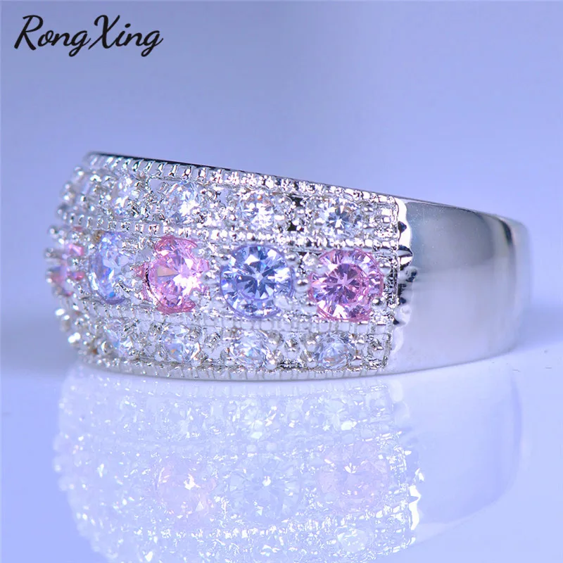 RongXing маленькие круглые кольца с розовым/фиолетовым/белым кристаллом циркония