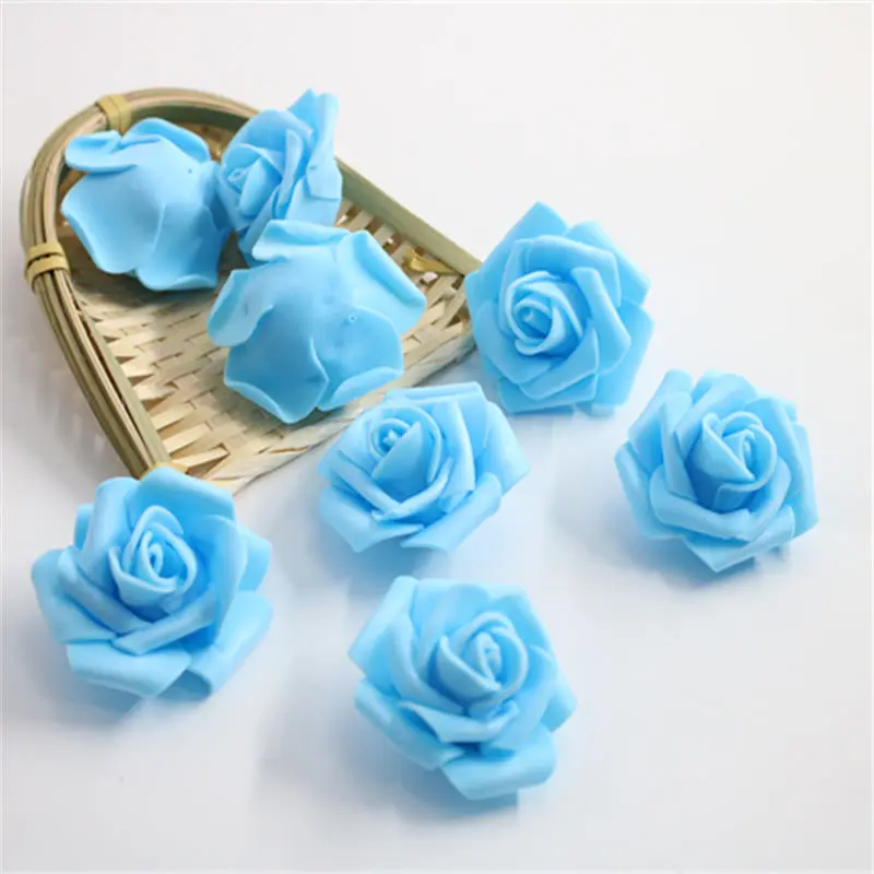 sky blue 10 шт./лот, 6,5 см, многоцветная искусственная гофрированная пена, розовая головка, для украшения свадьбы, сделай сам, венки, ремесло, Подарочные принадлежности - Цвет: sky blue