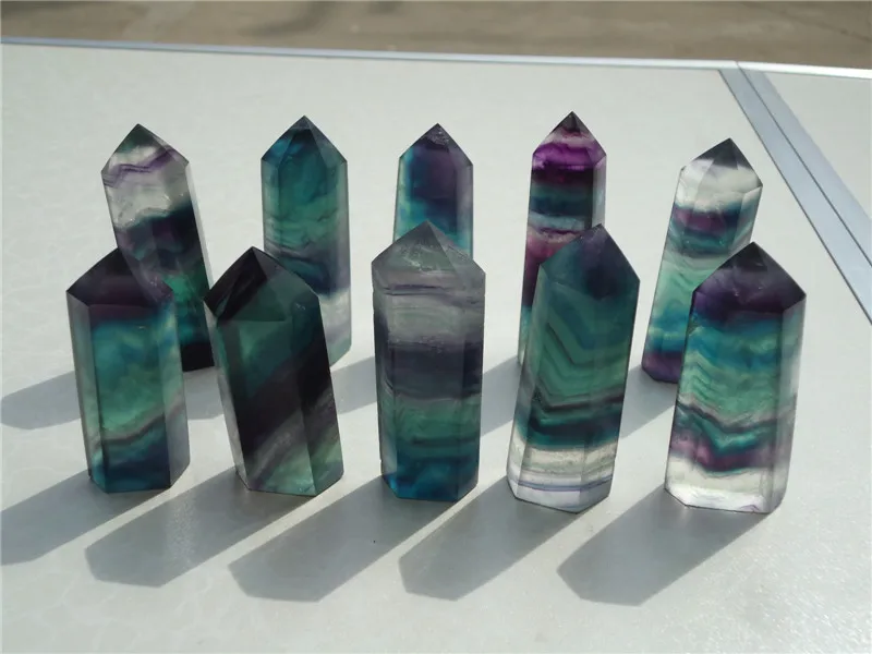 

10 Small Nice Natural Green Blue Purple Fluorite Crystal Terminate Point Healing from China Wholesales