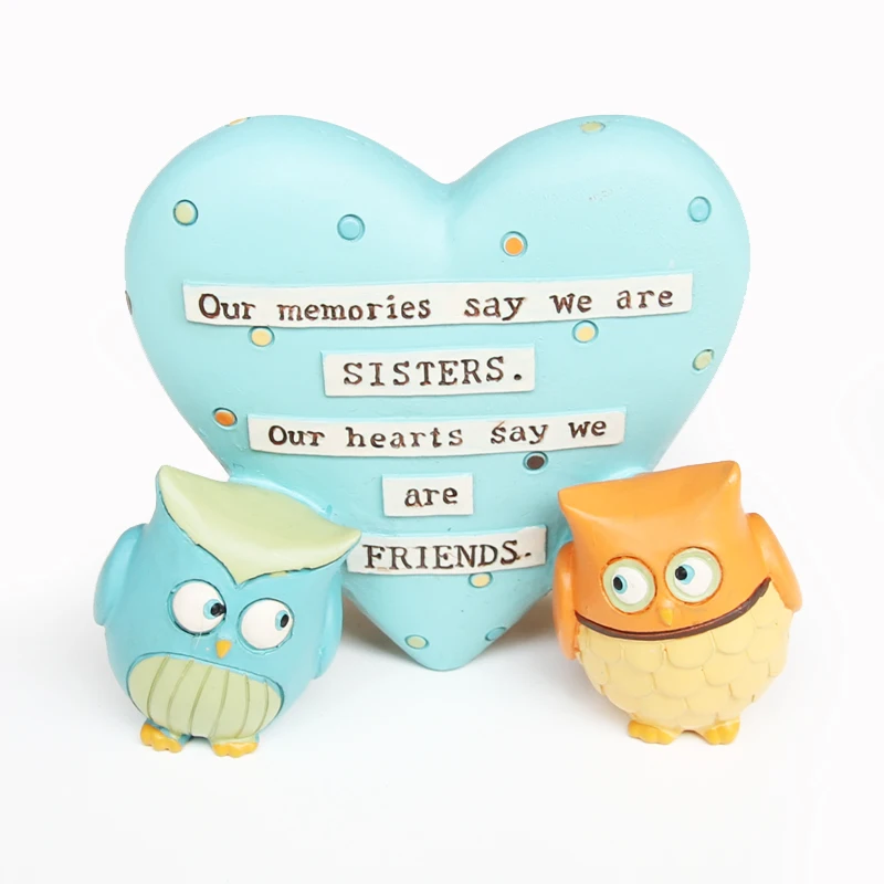 Статуэтки с большим сердечком и совой миниатюрные фигурки из смолы сказочный сад