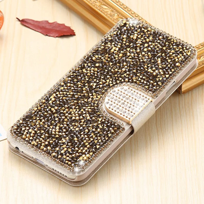 Кожаный чехол из шелка со стразами чехол-книжка с кристаллами для Samsung Galaxy S5 S7 S6 Edge