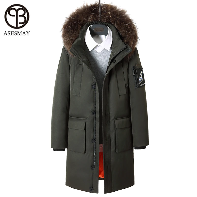 Asesmay 2017 Высококачественная брендовая зимняя куртка мужское белое пуховое пальто