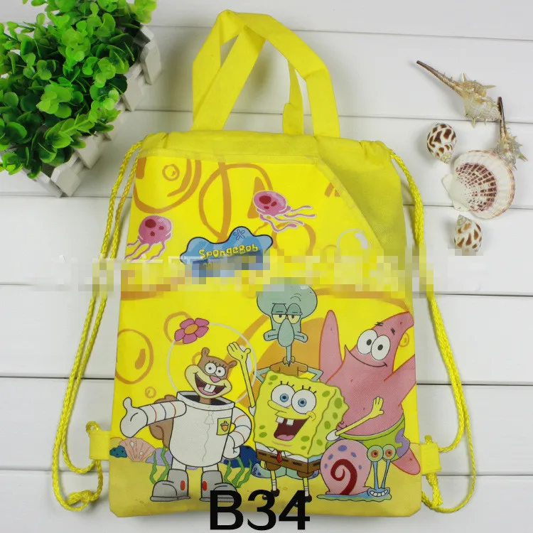 12 шт. Губка Боб Дети Drawstring Рюкзаки Сумки для школы и шопинга нетканые ткани Дети День рождения лучший подарок