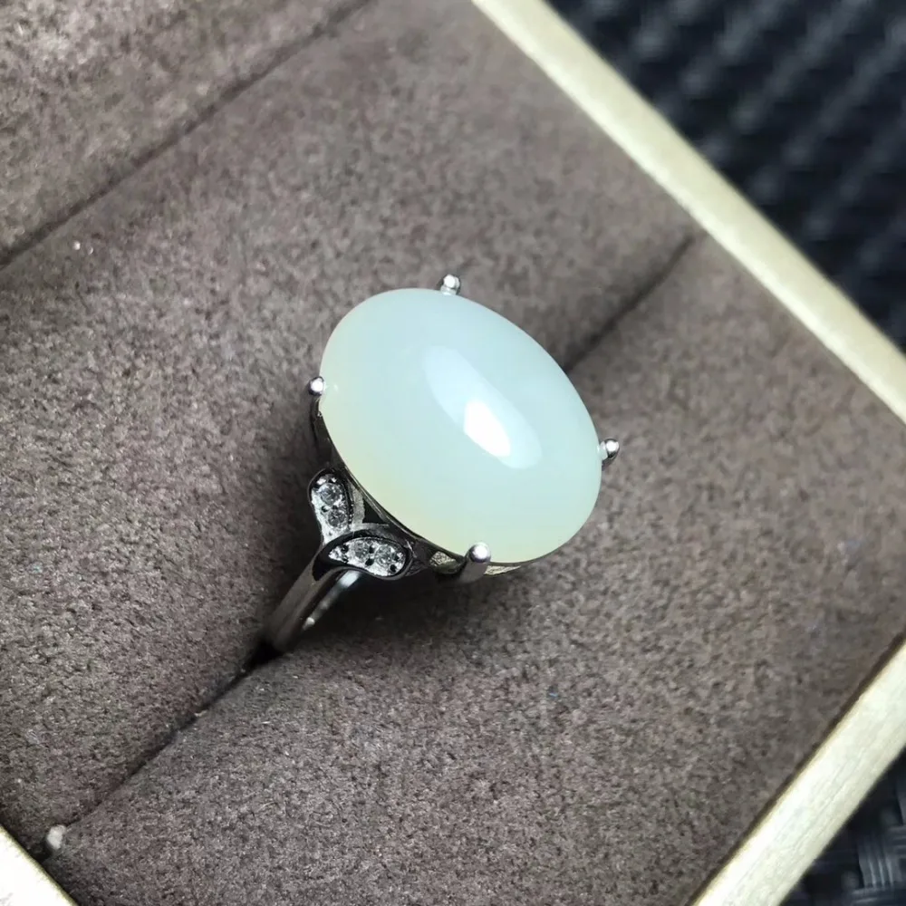 Uloveido натуральное нефритовое кольцо большое Rranule 7ct простое стильное 925 пробы