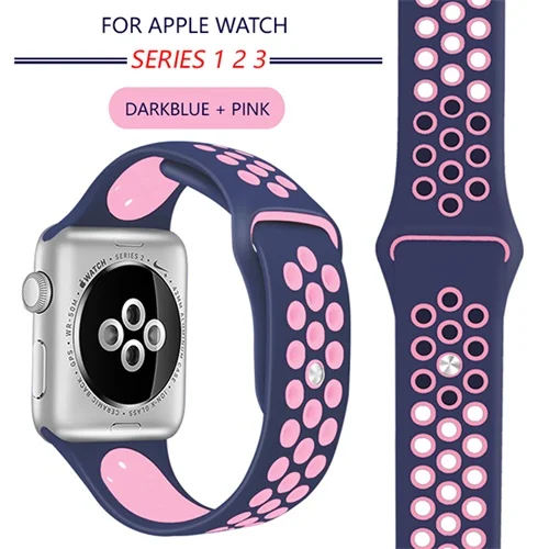 Спортивный силиконовый ремешок для Apple Watch 4, ремешок 40 мм, 44 мм, браслет 42 мм, 38 мм, ремешок для Apple Watch iwatch 4, ремешок 4, 3, 2, браслеты - Цвет ремешка: dark blue pink