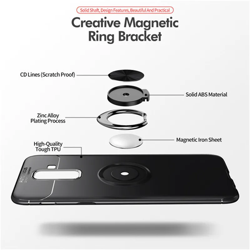 Чехол для Samsung Galaxy J8 2018 с кольцом на палец магнитный держатель задняя крышка