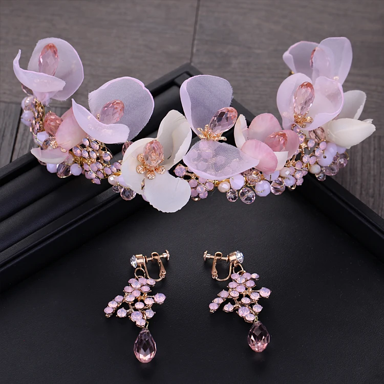 Dower Me розовый цветок Кристалл Люкс Тиара Корона с Серьги бисером свадебные