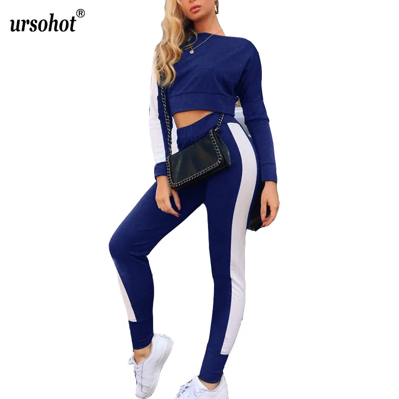 Ursohot Цветные Лоскутные женские комплекты из двух частей спортивный костюм 2018