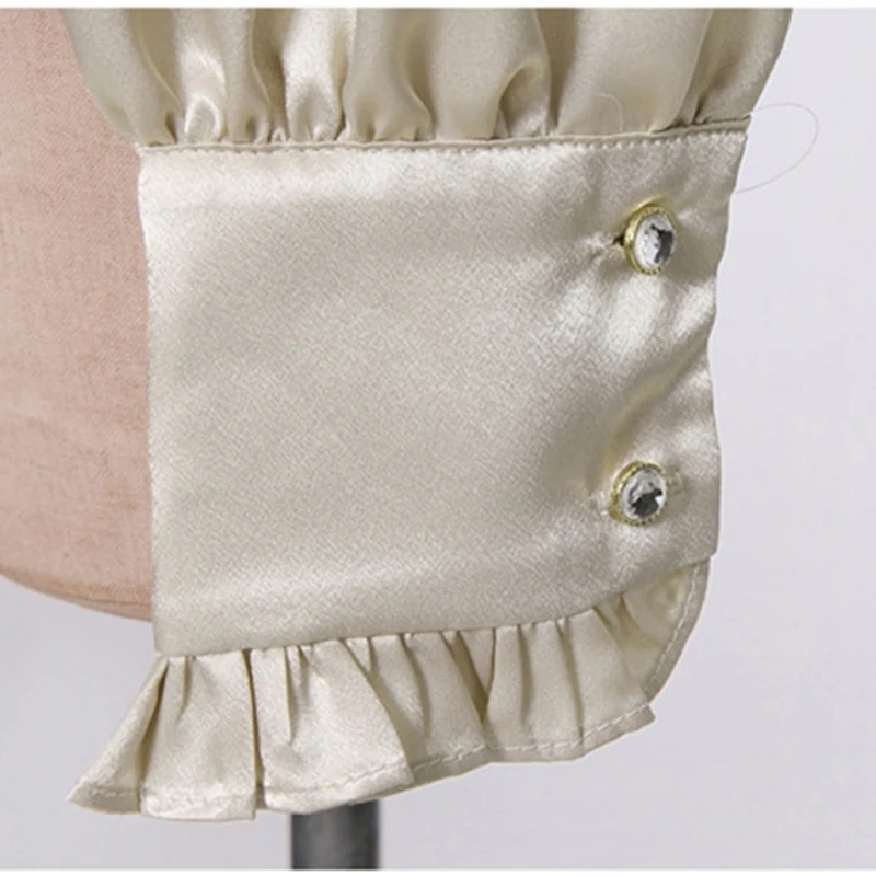 

Sexy Women V-Neck Tie Satin Shirt Office Lady Formal Tops Vintage Puff Long Sleeve Loose Blouse Elegant Fashion 200-A691