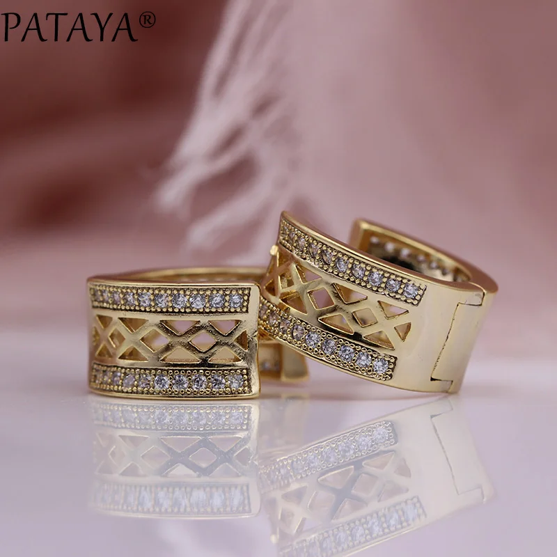PATAYA, новинка 585, розовое золото, женские свадебные висячие серьги, белые, Круглые, натуральный циркон, для вечеринки, благородные, полые, милые, модные ювелирные изделия