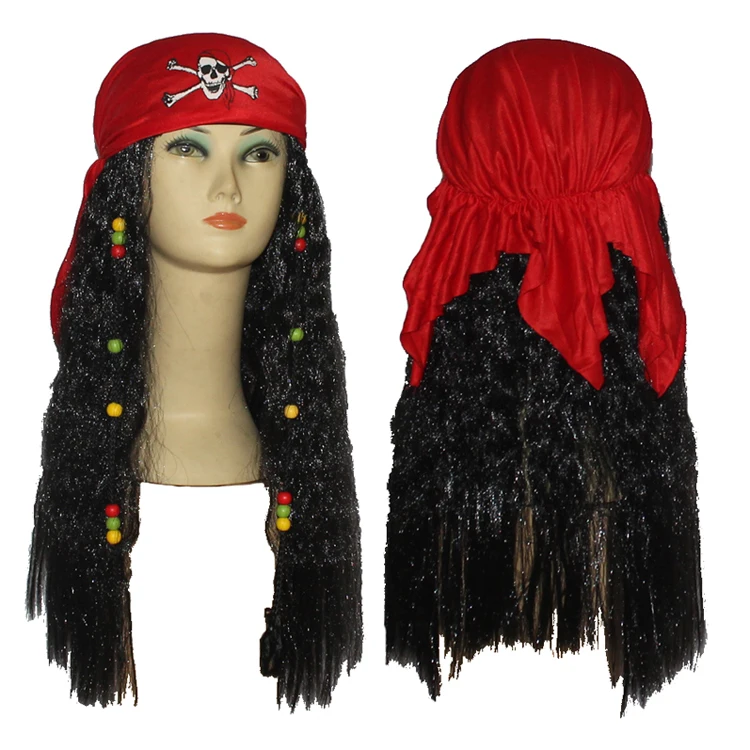 

Головной убор для косплея для вечеринки, костюма на Хэллоуин, аксессуары, пиратские волосы с шарфом, вьющиеся искусственные волосы