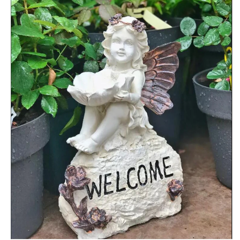 Открытый Пейзаж Смола Ангел Добро пожаловать девушка двор Цветочные подносы