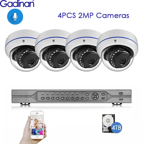 Gadinan H.265 16CH 5MP POE NVR система видеонаблюдения 5MP 335E 4MP 3MP 2MP 1080P Аудио Микрофон POE ip-камера P2P комплект видеонаблюдения - Цвет: 4PCS 2MP Cameras