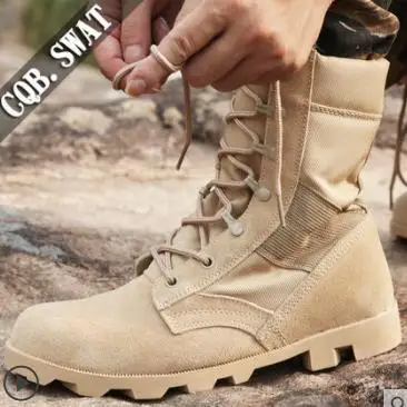 Бежевый Size39-46, Мужская Военная, Армейская, камуфляжная обувь, обувь для безопасности со шнуровкой, черные, армейские, тактические мужские ботильоны - Цвет: Бежевый