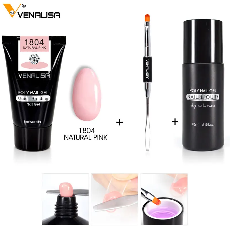 Netural Pink Set VENALISA полигелевые наборы, Прямая поставка, французский лак, прозрачный, Камуфляжный цвет, кончик для ногтей, форма, кристалл, акриловый гель, ломтик, кисть для ногтей, гель - Цвет: Netural Pink Set