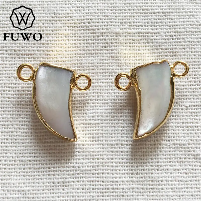 

FUWO Fashion Mother of Pearl Double Bails Pendant With 24K Gold Trimmed Edges Raw Pearl Shell Jewelry Fittings Wholesale PD564