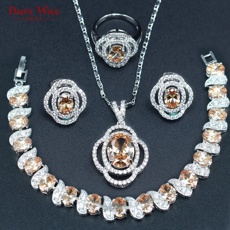 Серебряный Цвет Свадебные украшения Красный Цирконий Белый CZ Ювелирные наборы