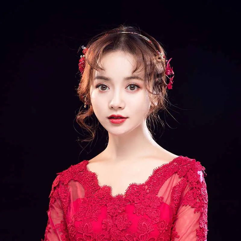 Женская красная повязка на голову в китайском стиле|Украшения для волос| |