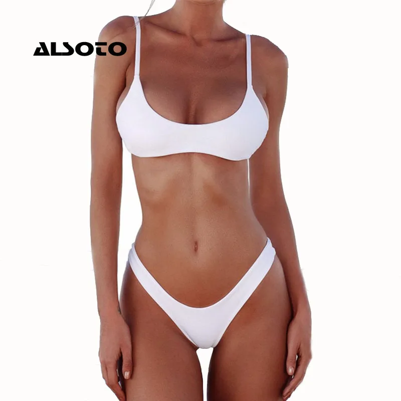 ALSOTO Summer Women Solid Bikini Two-Pieces Beach Swimming Suits Push-up Swimsuit Swimwear Triangle Bather Suit biquini mayo