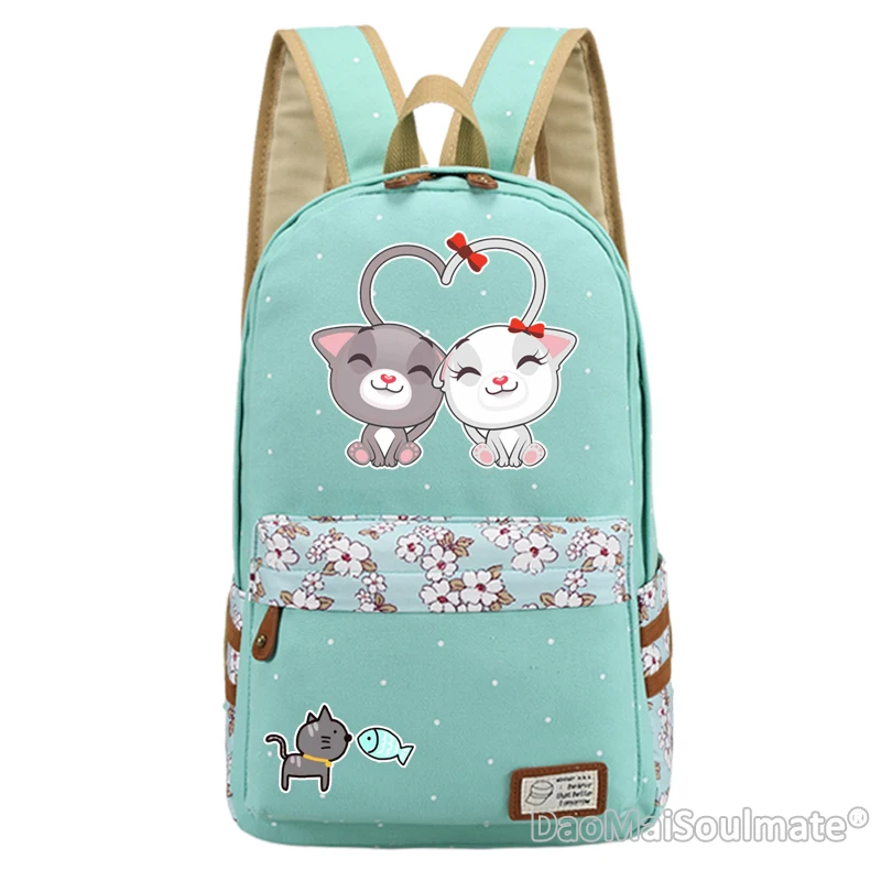 Sky Blue 8 Милые Мультяшные коты Студенческая школьная сумка для девочек милый кот девочки детский школьный рюкзак цветок ноутбук сумка девушка рюкзаки Mochila - Color: Sky Blue 8