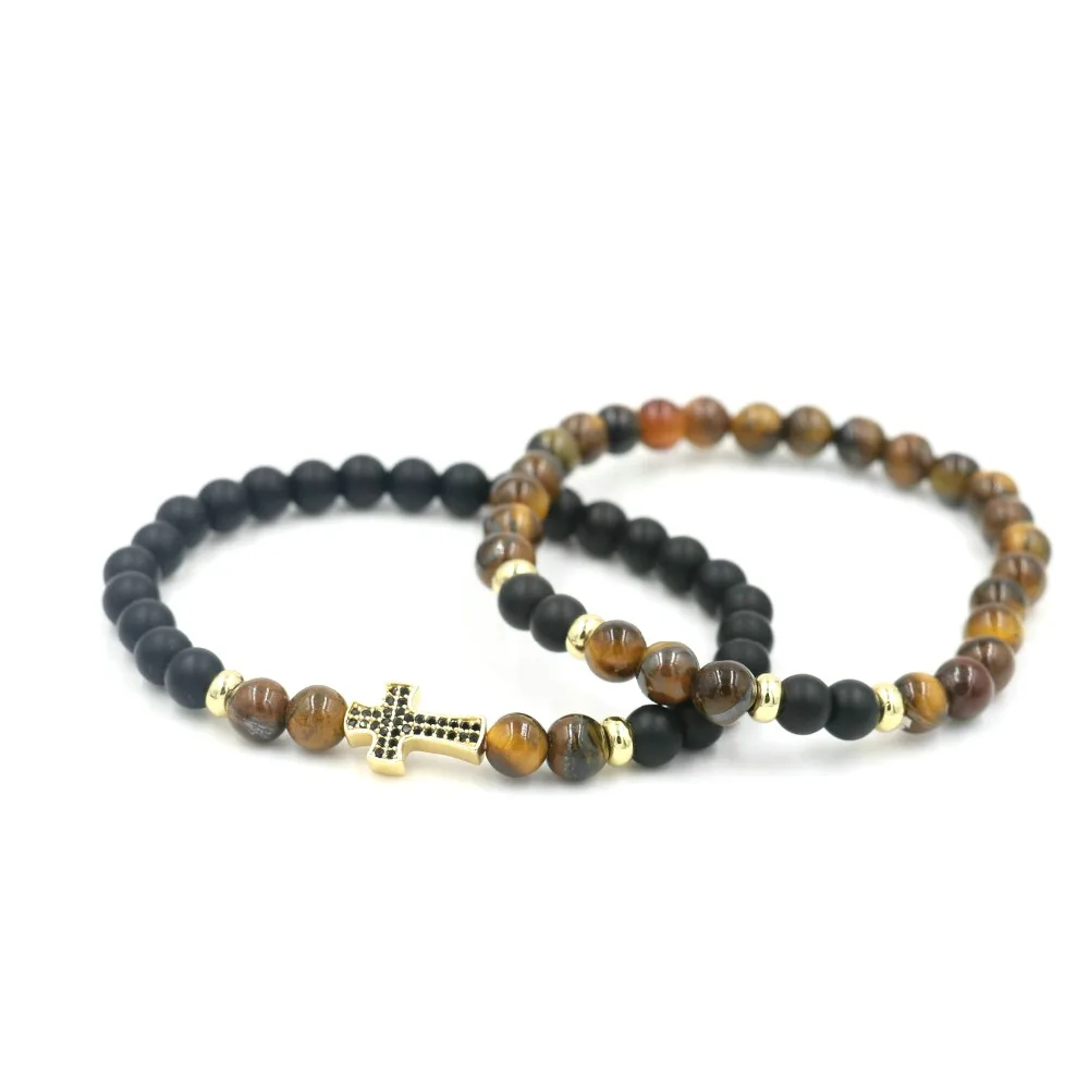 2 шт./компл. натуральный камень Крест из бисера браслет для мужчин и женщин