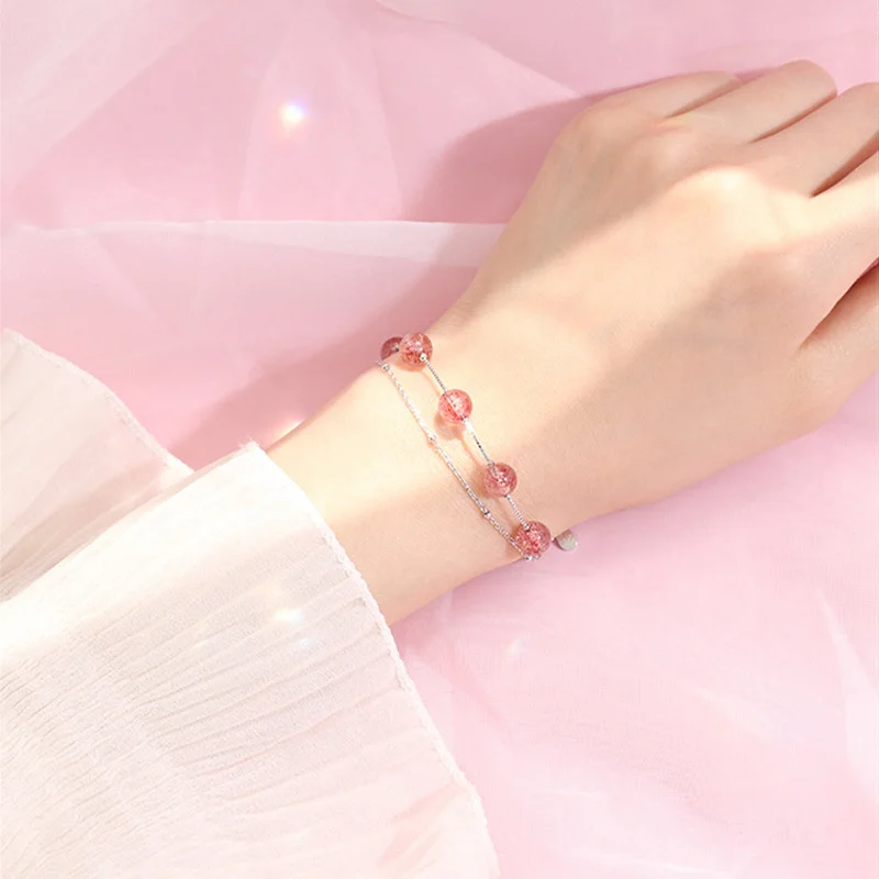 MOONROCY серебряный браслет с розовым опалом Ross круглый модный кварцевым кристаллом