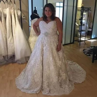 gorgeous plus size a line wedding dress ruched top lace skirt sleeveless custom made bridal gowns with crystals court train