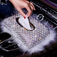 fashion tissue box rhinestone crystal pearl auto tissue holder block type tissue box car styling rhinestone diamante pearl cover