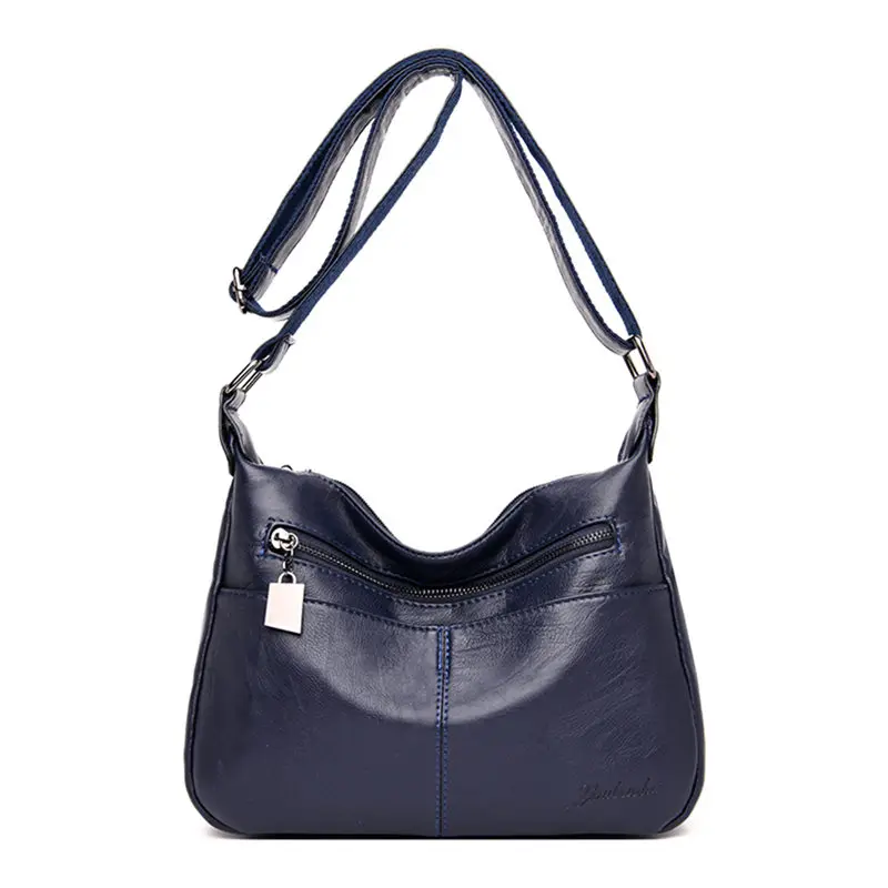 Blue New Multi-Pocket Leather Luxury Handbags Women Bags Designer Handbags High Quality Crossbody Bags For Women Sac A Main Bolsas - Цвет: Blue