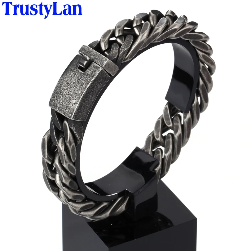 TrustyLan Vintage Black Stainless Steel Bracelet Men Fashion Rhombus Thick Chain Link Mens Bracelets Bangles 2018 Jewelry Gift|steel bracelet
