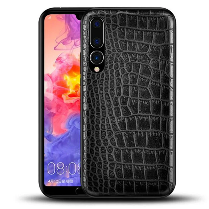 Роскошный 3D чехол для телефона из крокодиловой змеиной кожи для huawei P20 Pro P20 lite, черная винтажная деловая кожаная задняя крышка для huawei P20
