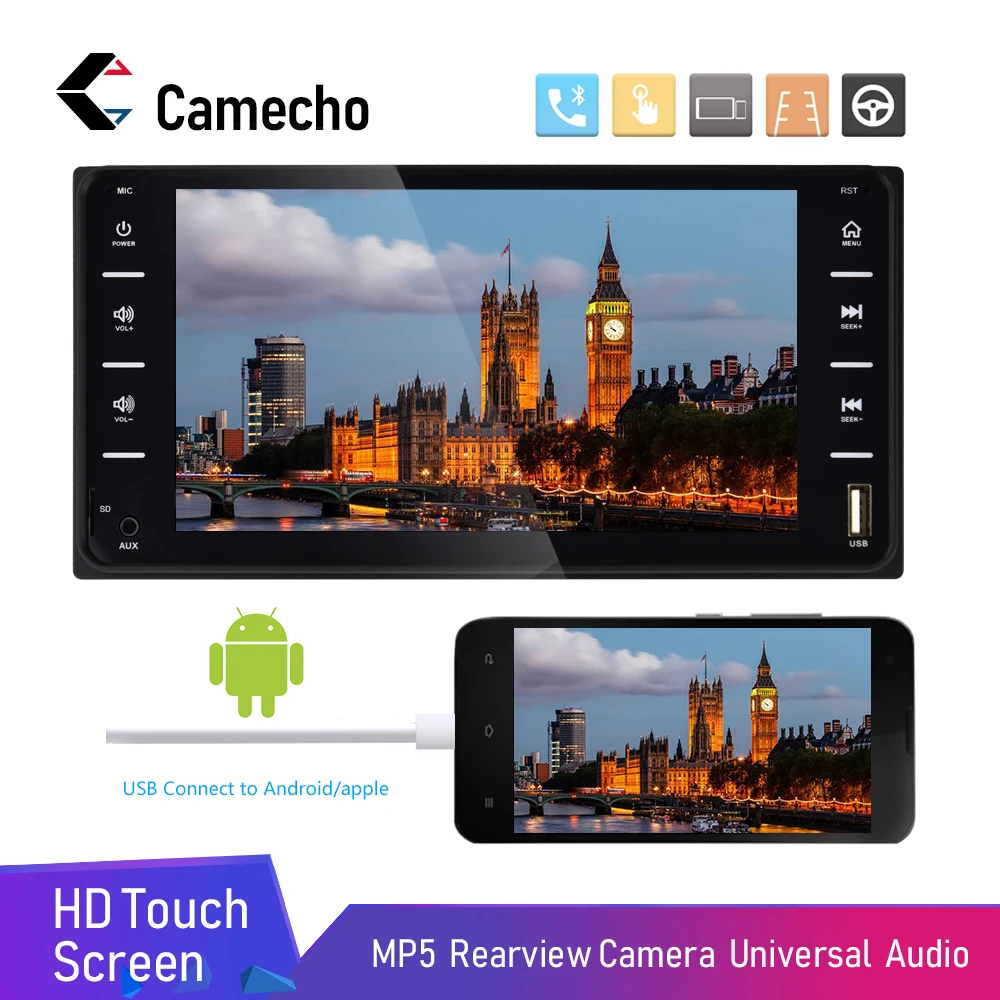 Автомагнитола Camecho 2 Din Автомобильный мультимедийный плеер 7 ''Авторадио Android