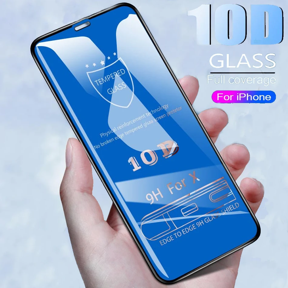10D закаленное Стекло пленка для экрана iPhone X XS макс 7 8 6 6s плюс Экран протектор с