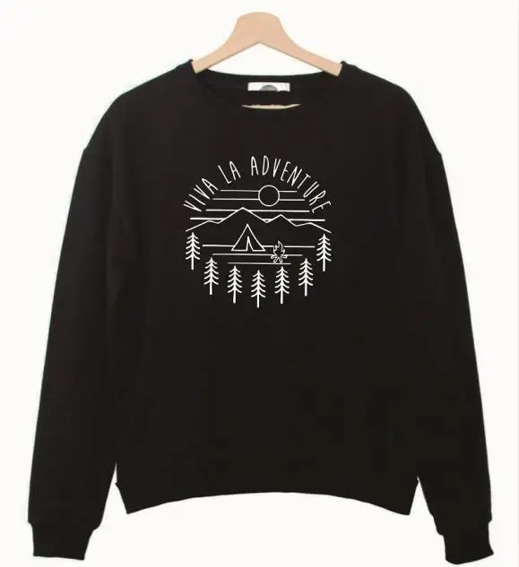PADDY DESIGN Happy Camper толстовки желтая одежда Графический модный принт женские пуловеры с круглым вырезом с длинным рукавом толстовки забавные