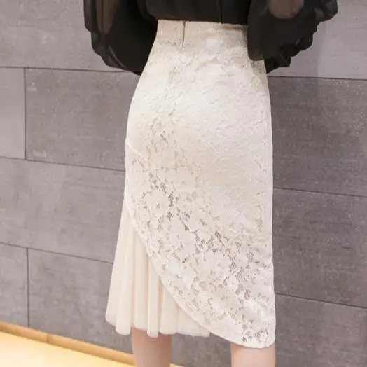 2019 spring women's mesh stitching lace slim trumpet skirts female split package hip skirt S-2XL ladies sexy clothing DV977 | Женская
