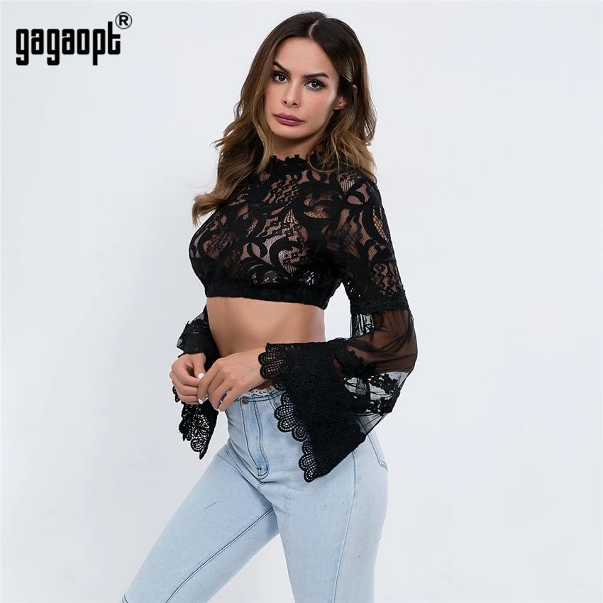 Gagaopt 2018 осенне зимние сетчатые топы женские сексуальные кружевные с