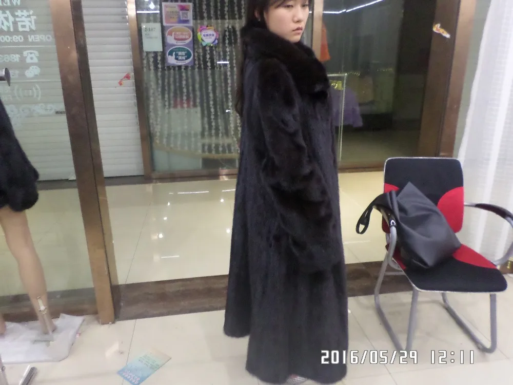 Linhaoshengyue 115CM Length Mink Fur Coat without Hood