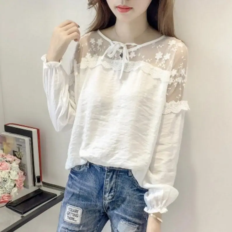 

New Women Casual Basic Summer Autumn Lace Blouse Top Shirt Long sleeve