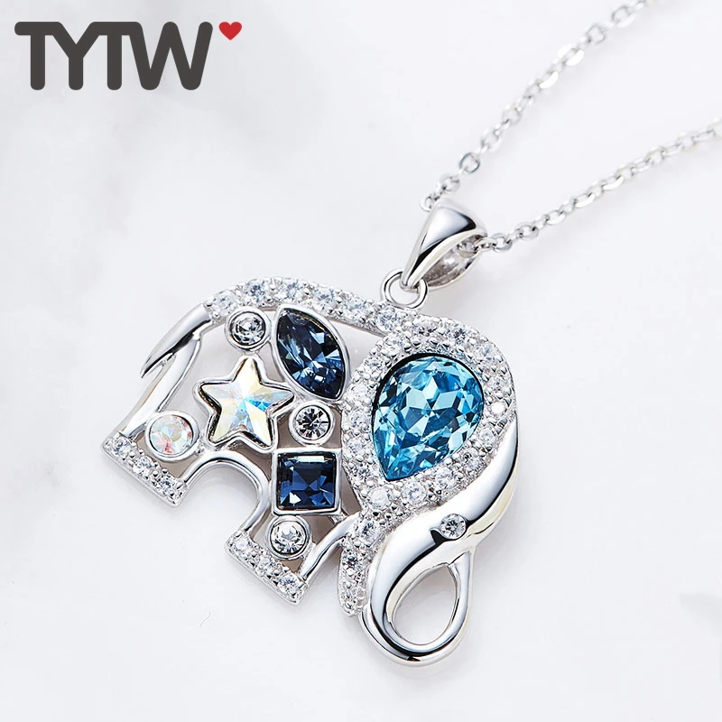 TYTW S925 Серебряный женский кулон ожерелье на заказ слон круглое сердце Австрийские