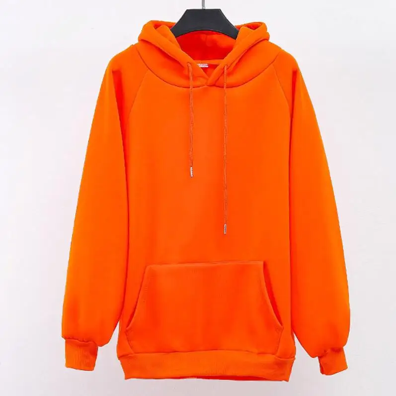 Orange Новое поступление, женские толстовки большого размера с круглым вырезом, женские осенние зимние повседневные пуловеры с длинным рукавом, толстовки с капюшоном - Цвет: Orange