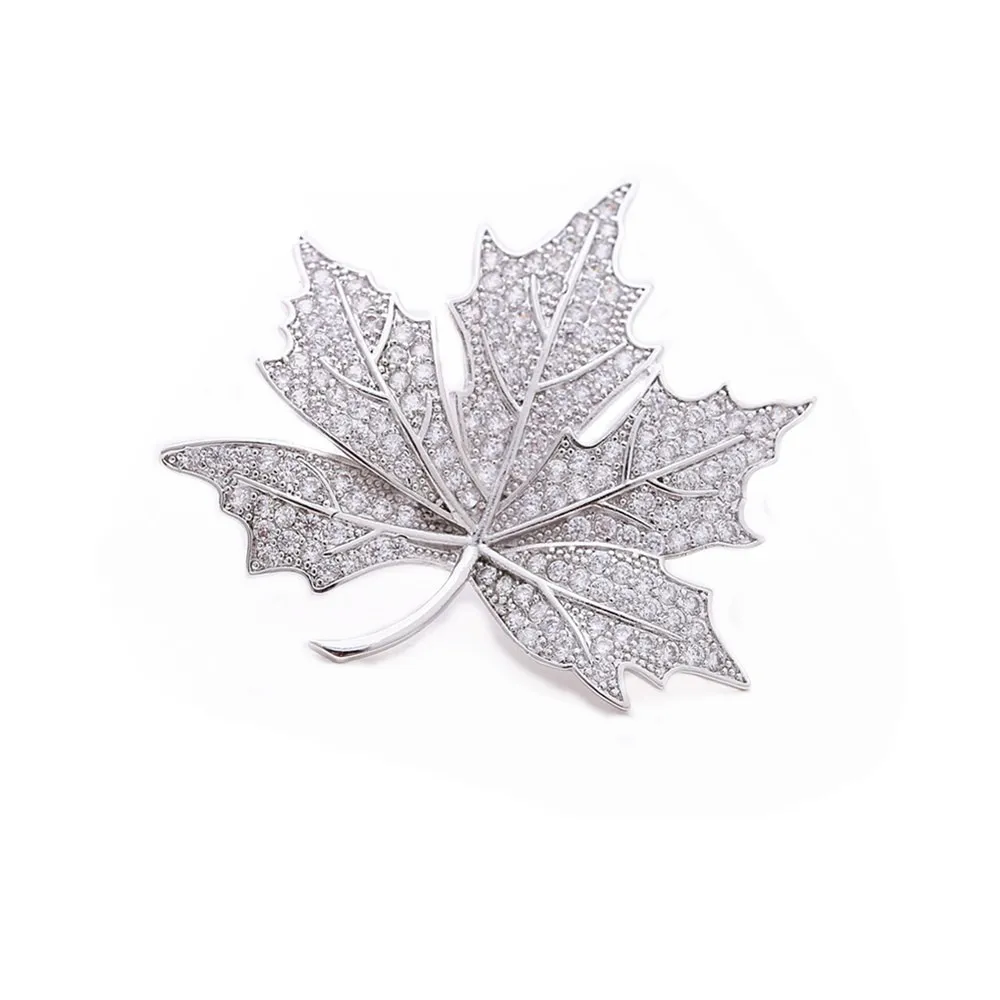 Queen Jewelry CZ Canadian Maple Leaf Brooches and Pins Silver Tone Micro Pave Victorian Style Vintage Broach for Mother | Украшения и