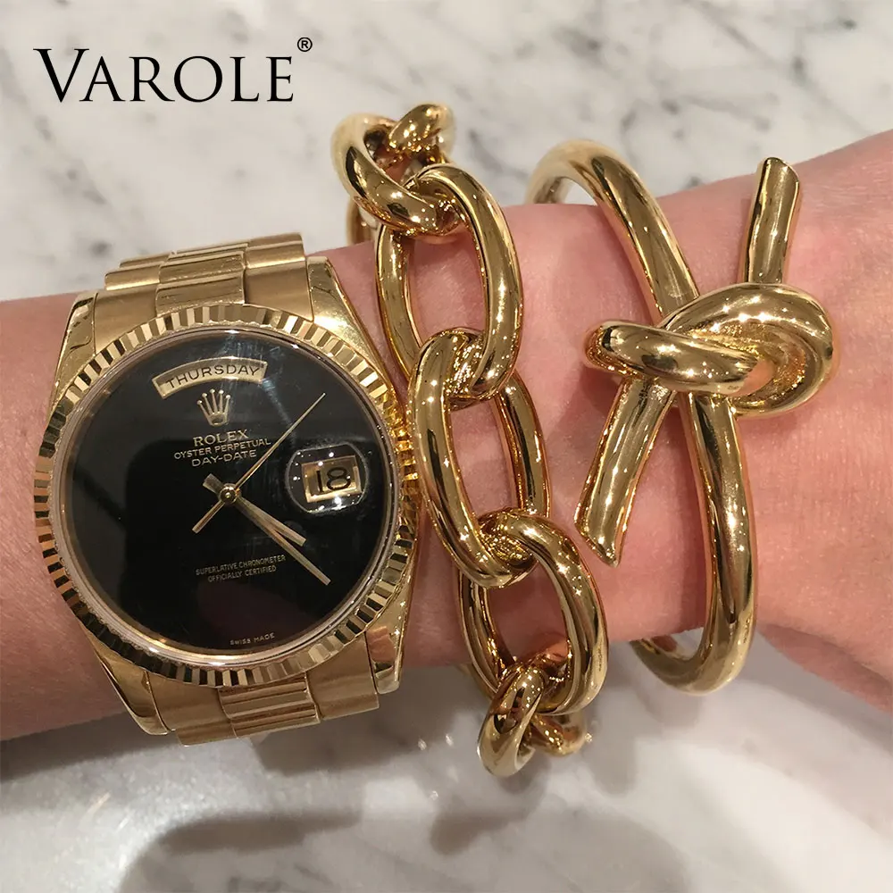VAROLE, новинка, завязанная веревка, летняя манжета, браслет, золотой цвет, нержавеющая сталь, браслеты и браслеты для женщин, маншет, мужской браслет