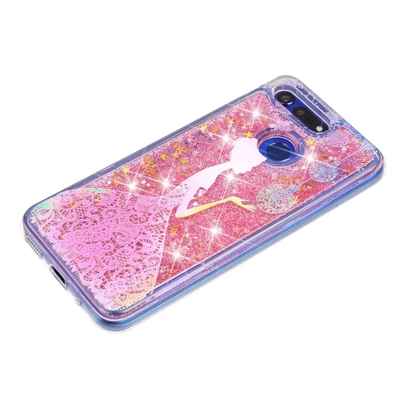 Phone Case For Huawei Honor V20 Protective Shell Glitter Shine Quicksand Shockproof Transparent Cute Back Cover Soft TPU |