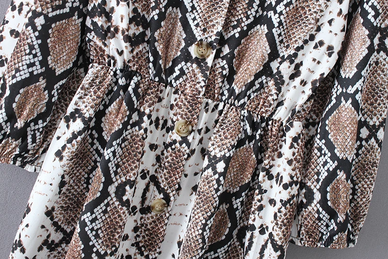 Новинка 2019 модное женское платье с v-образным вырезом принт змеиной кожи пуговицы