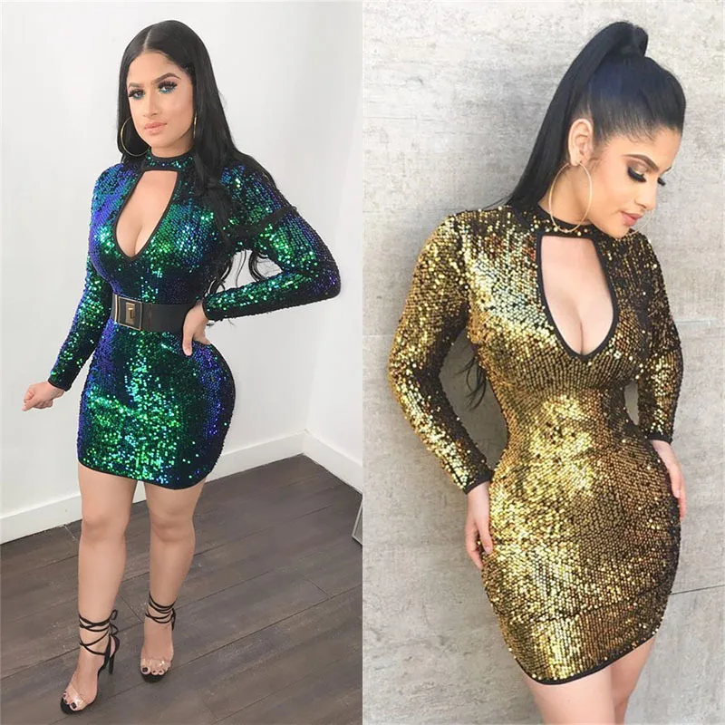Зеленый блесток блестками платье одежда женские ropa mujer женская одежда sukienka vestidos de festa jurken Короткие платья Длинные рукава