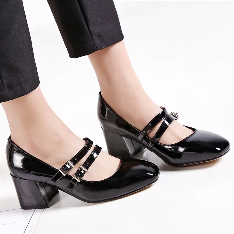 

CONASCO Brand Women Mary Janes Shoes Square Toe Sweet Party Wedding Shoes Genuine Leather Spring Autumn High Heels Shoes Woman