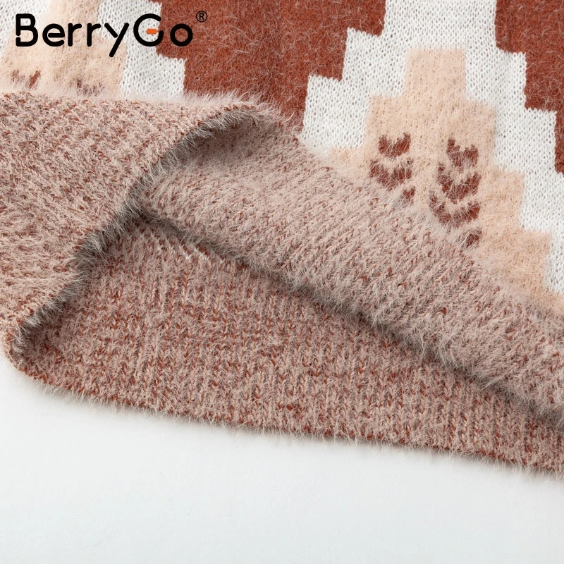 BerryGo 2018 винтажный геометрический осенний свитер Женский Повседневный пуловер с