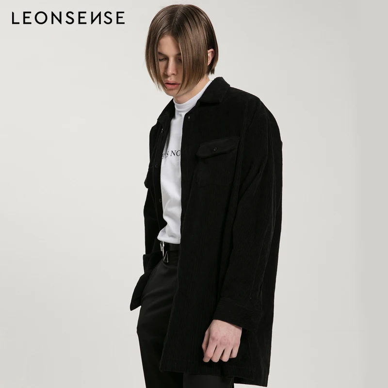 LEONSENSE Designer Men's Clothing HIDE Early Spring Corduroy Cotton Loose Long Shirt blazer americana hombre masculino | Мужская